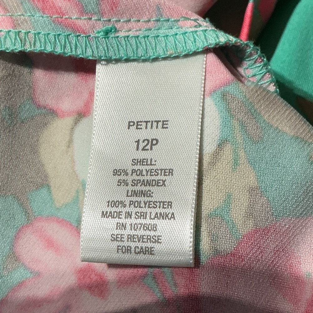 Dress Barn Womens Teal Floral Wrap Dress Sz 12P - Picture 6 of 6
